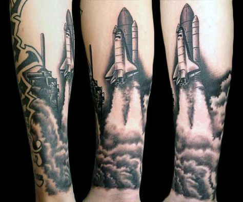 Nasa Tattoo, Outer Space Tattoos, Spaceship Tattoo, Science Tattoo, Rocket Tattoo, Science Tattoos, Space Tattoos, Astronaut Tattoo