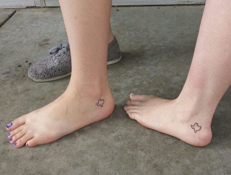 My Texas outline tattoo. Friendship tattoo with my bff. Texas Ankle Tattoo, Texas Outline Tattoo, Tattoo Friendship, Friendship Tattoo, Texas Outline, Tattoo Ankle, Outline Tattoo, Friendship Tattoos, My Bff