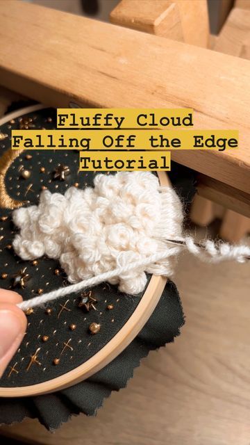 Needle Felted Cloud, Cloud Embroidery Pattern, How To Embroider Fluffy Clouds, Fluffy Cloud Embroidery, Cloud Punch Needle, Christmas Fiber Art, Punch Needle Cloud, Cloud Embroidery Tutorial, Embroidery Clouds Tutorial