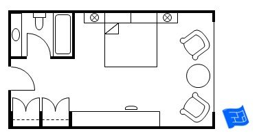 Master bedroom floor plan - standard hotel layout.  Click through for more master suite floor plans. Master Suite Floor Plans, Hotel Layout, Master Suite Floor Plan, Floor Plan With Dimensions, Master Suite Addition, Bedroom Floor Plan, Hotel Floor Plan, Bedroom Addition, Master Design