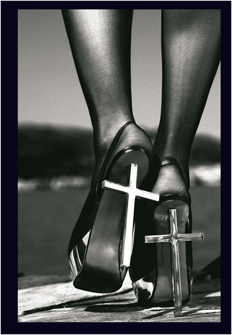 Jesus Christ Heels Cross Shoes, Marla Singer, Mode Shoes, Harper’s Bazaar, Glam Rock, A Cross, 인물 사진, Harper's Bazaar, On The Ground