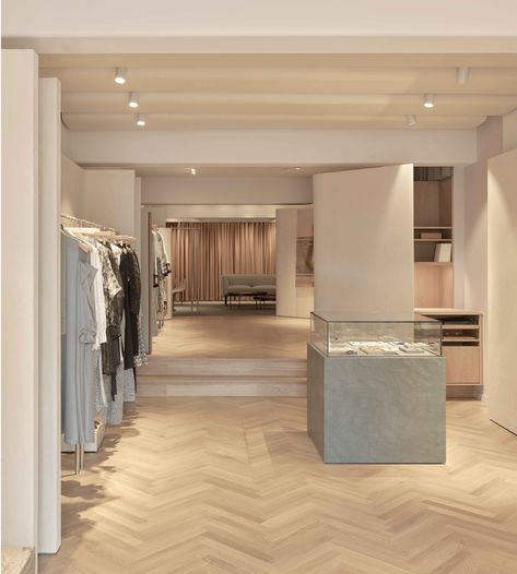 Herringbone Wood Floor, Herringbone Wood, Australian Interior Design, Free Standing Wall, Interior Design Awards, Herringbone Floor, Curved Walls, Retail Interior, Australian Design