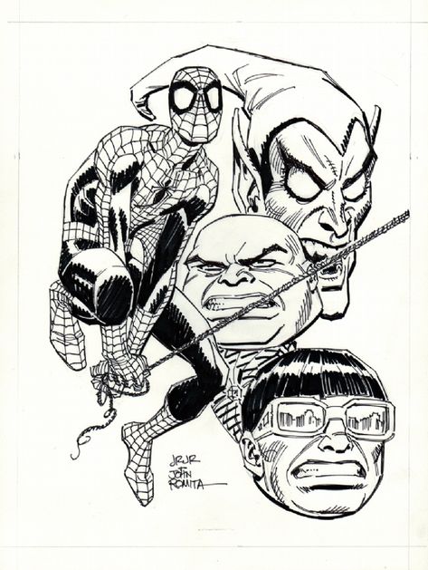 Spiderman and Villains by John Romita Sr. and Jr. Character Shapes, Chris Samnee, Spiderman Black Cat, Comic Art Sketch, John Romita Jr, Marvel Coloring, Black Cat Marvel, Todd Mcfarlane, Comic Book Art Style