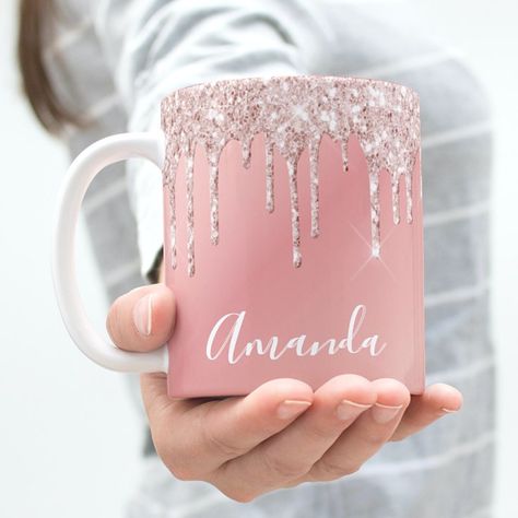 Girly Name, Mug Painting, Rose Gold Ombre, Rose Gold Painting, Gold Ombre, Ombre Background, Pink Names, Glam And Glitter, Drip Painting