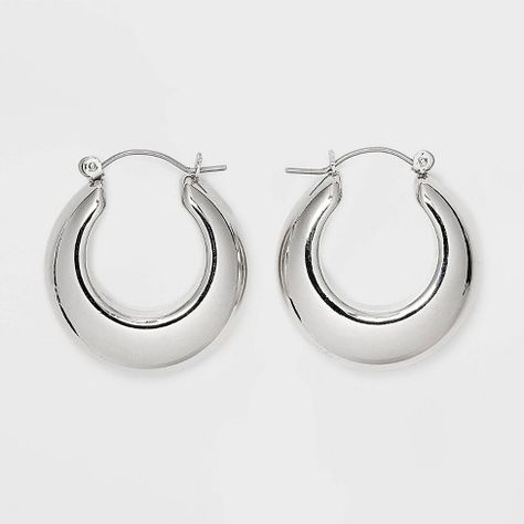 Small Puffy Hoop Earrings - Universal Thread™ Silver Hoop Earrings Png, Silver Hoops Aesthetic, Chunky Silver Earrings, Hoops Aesthetic, Birthday 15, Silver Hoops Earrings, Hoop Earrings Aesthetic, Earrings Silver Hoops, Small Silver Hoop Earrings