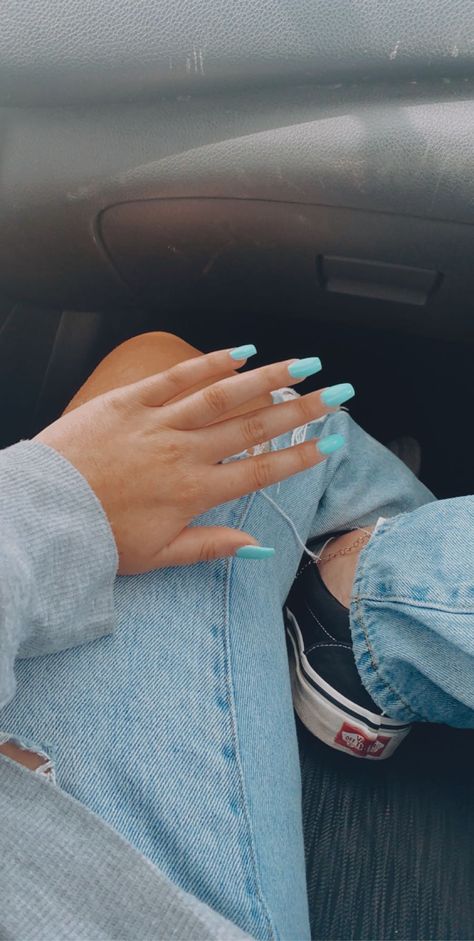 Light Teal Nails, Teal Acrylic Nails, Homecoming Inspo, Almond Gel Nails, Teal Nails, Vacation Nails, Make Me Up, Light Teal, Nails Inspo