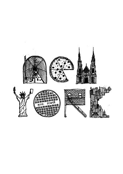 The illustration is cool because it looks hand drawn and I like that.  Each letter represents something iconic about the city. It is very self representative and gets the point across clearly and quickly. Nyc Baby, I Love Nyc, Empire State Of Mind, New York Life, I Love Ny, I ❤ Ny, Concrete Jungle, New York State, Big Apple