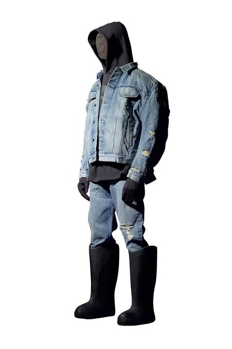 Kanye West Balenciaga, Kanye West Style, Yeezy Fashion, Gap Denim Jacket, Blue Jean Outfits, Coat For Men, All Black Fashion, Denim Jacket Fashion, Dope Outfits For Guys