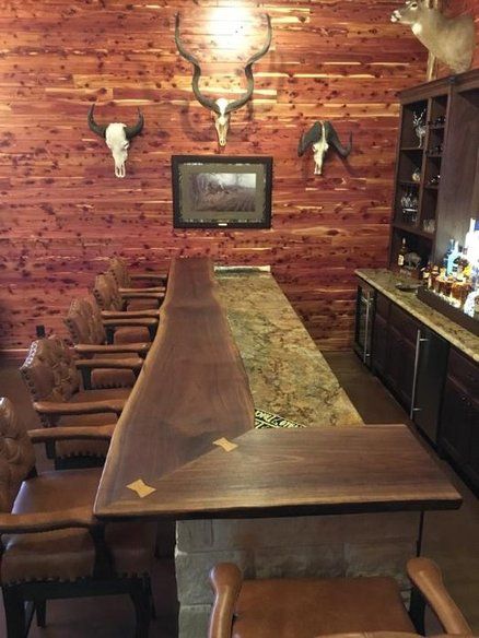 Live edge black walnut bar. Awesome woodworking project! Walnut Bar Top, Bar Plans Diy, Wood Bar Top, Basement Bar Plans, Live Edge Bar, Live Edge Black Walnut, Basement Bar Designs, Man Cave Home Bar, Woodworking Table