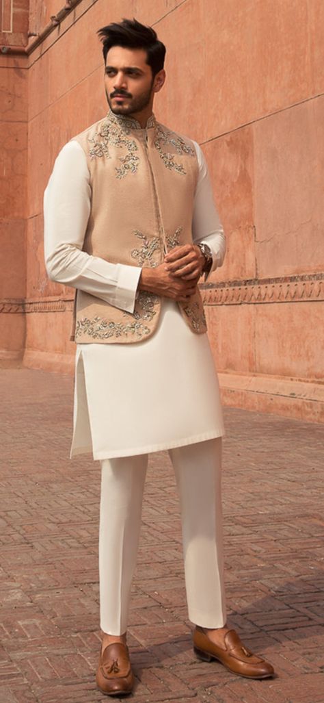 Engagement Suits, Faiza Saqlain, Waistcoat Designs, Hand Embellishment, Wedding Kurta For Men, Prince Coat, Indian Groom Wear, Gents Kurta Design, Gents Kurta