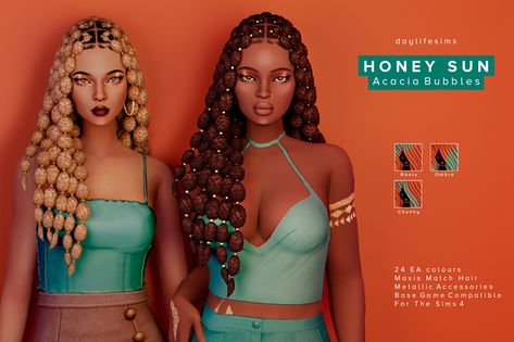 HONEY SUN SET - Acacia Bubbles | Patreon Sims 4 Cc Hair Locks, Afrosimtric Sims, Daylife Sims, Sims 4 Black Hair, Cc Clothes, Beautiful Name, Pelo Sims, Sims 4 Mm Cc, Sims 4 Game Mods