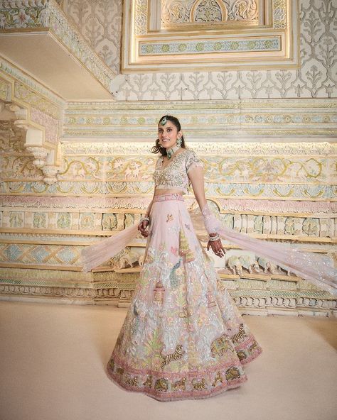 Abu Jani Sandeep Khosla | Drop Red Gorgeous - Navya Nanda arrives in Abu Jani Sandeep Khosla for Anant Ambani and Radhika Merchant’s wedding celebrations. She makes… | Instagram Shloka Ambani, Tarun Tahiliani Lehenga, Shloka Mehta, Ambani Wedding, Radhika Merchant, Sequin Lehenga, Anant Ambani, Pink Lehenga, Tarun Tahiliani