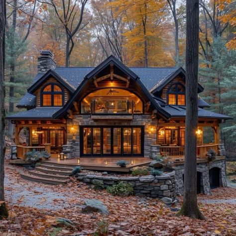 Woodsy House Exteriors, Large Cabin Style Homes, Cabin Home Exterior, Large Cabin, Cabin Houses, Modern Log Cabins Exterior, Luxury Log Cabins Exterior, Cabin Mansion Exterior, Log Cabin Mansion Exterior