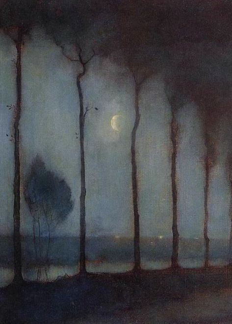 Evening Landscape by Jan Mankes Jan Mankes Paintings, Dutch Landscape Painting, Moon Painting Aesthetic, Fae Forest, Night Paintings, Helene Schjerfbeck, Moon Madness, Evening Landscape, Moon Painting