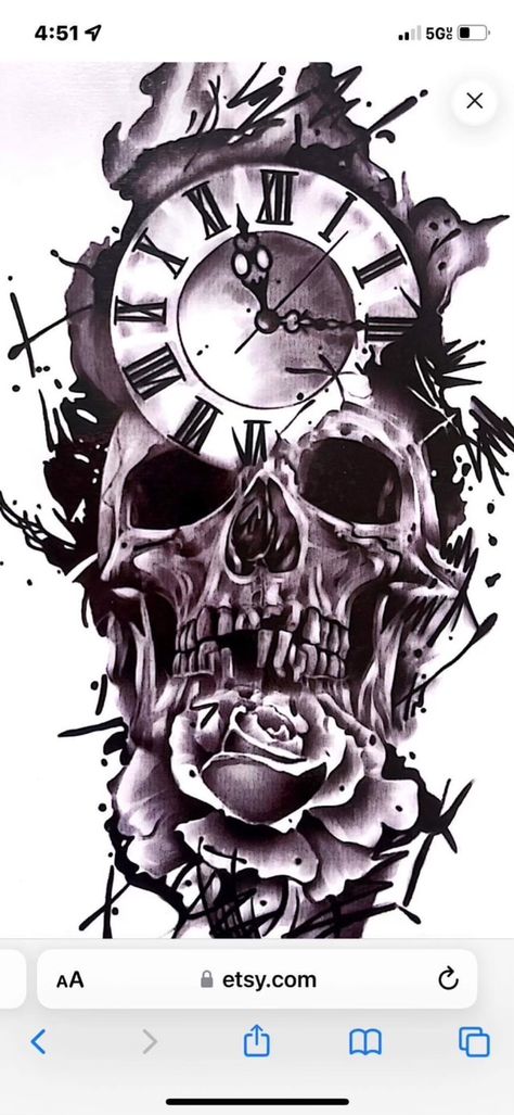 Complicated Tattoos, Skull Clock Tattoo, Watch Tattoo Design, Skull Art Tattoo, Cars Coloring, Full Tattoo, Skull Sleeve Tattoos, Skull Sleeve, Clock Tattoo Design