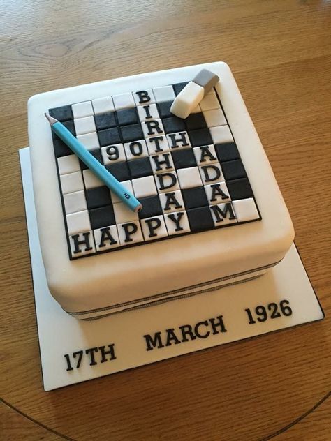 Crossword cake for 90th birthday.                                                                                                                                                     More 36 Birthday Cake, Crossword Cake, Grandpa Birthday Cake, Beer Themed Cake, Birthday Cake Ideas For Men, 60th Birthday Cake For Men, Cake Ideas For Men, 36 Birthday, 29 Birthday