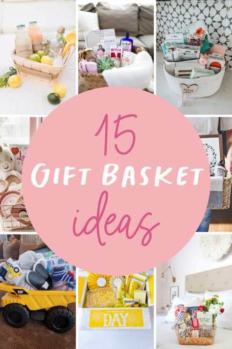 15 Gift Basket Ideas Everyone Will Love Receiving - Love The Day Shower Prize Baskets, Baby Basket Gift Ideas, Blue Gift Basket, Relaxation Gift Basket, Auction Gift Basket Ideas, Baby Shower Basket, Prize Ideas, Baby Boy Gift Baskets, Homemade Gift Baskets