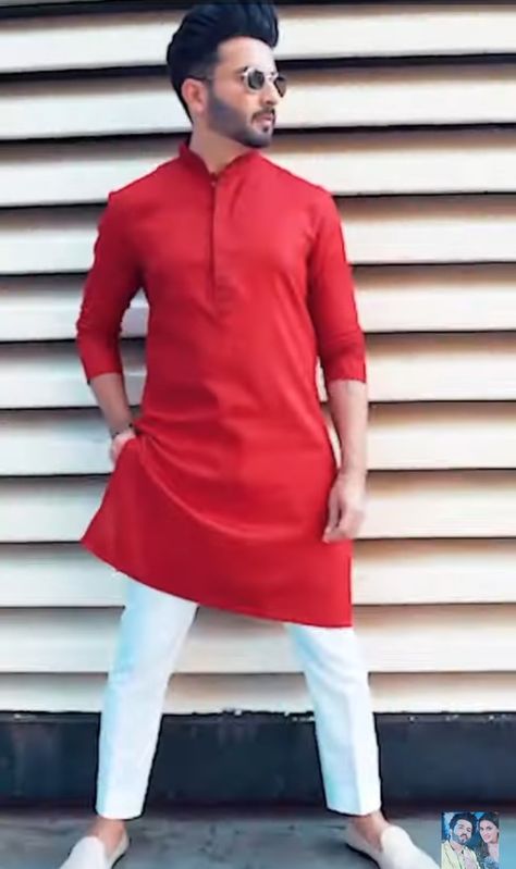 Red Outfit For Men, Men Ethnic Wear, Panjabi Dress, Red Shirt Outfits, Kurta Pajama For Men, Dheeraj Dhoopar, Pajama For Men, Boys Kurta Design, Mens Dress Outfits