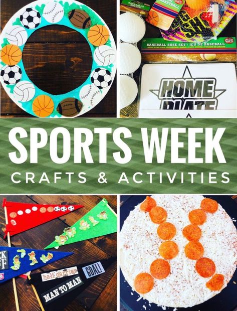 Sports Themed Crafts and Activities for kids! Great ideas for sports themed parties & summer camp! #sportsbirthday #sportstheme Sport Craft For Preschool, Sports Related Arts And Crafts, Olympic Sports Crafts For Kids, Sport Dress Up Day, Sports Related Crafts, Sport Themed Activities, Sports Art For Preschool, Sports Themed Crafts For Preschool, Sports Week Preschool Activities