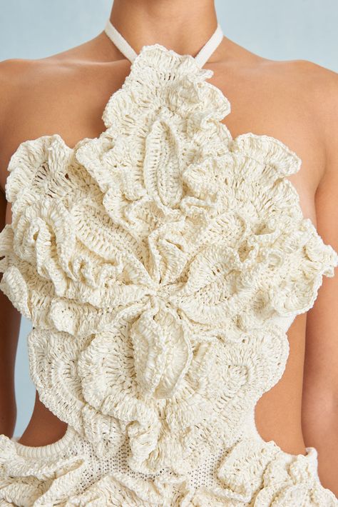 ELISSE CROCHET DRESS - OFF WHITE – CULT GAIA Open Knit Dress, Crochet Fashion Design, Formal Crochet Dress, Elegant Crochet Patterns, Flower Inspired Fashion, Haute Couture Crochet, Crochet Flower Dress, Organic Crochet, Crochet White Dress