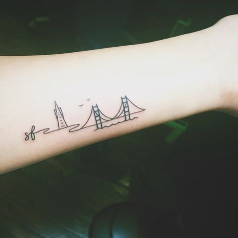 Bridge Tattoo, Skyline Tattoo, Black And White Tattoo, Typography Tattoo, California Tattoo, Delicate Tattoo, Line Art Tattoos, Subtle Tattoos, White Tattoo