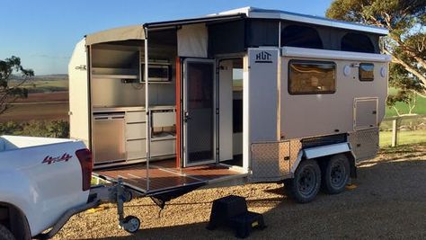 Bath2Go pop-up outhouse bolts to a camper van to go on the go Australian Camping, Trailer Tongue Box, Ice Fishing House, Camping Vans, Camper Box, Aluminum Fabrication, Camper Build, Caravan Ideas, Cargo Trailer Camper