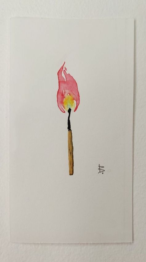 Match Drawing Burning, Match Stick Painting, Fire Watercolor, Small Feather Tattoo, Fire Drawing, Getting A Tattoo, Sketchbook Drawings, Minimalist Tattoos, Drawings Of Friends