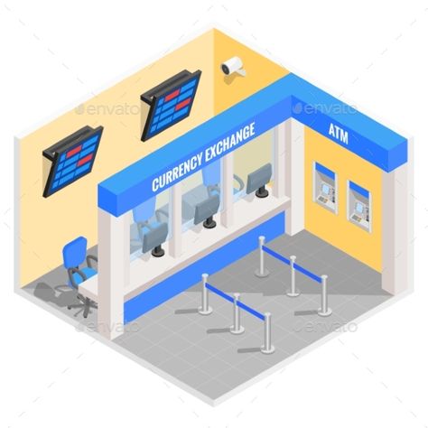 Currency Exchange Design Offices, Banks Interior Design, Money Exchange Office Design, Cash Counter Design, Bank Project, Bank Interior Design, Isolated Icons, Cubicle Design, Metro Train