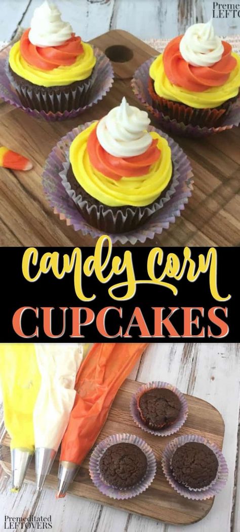 This easy Candy Corn Cupcakes recipe is perfect for Fall parties! These are delicious and easy to make! The frosting on the cupcakes resembles candy corn! Halloween Candy Corn Cupcakes, Crockpot Chicken Tacos, Corn Cupcakes, Candy Corn Cupcakes, Pasta Con Broccoli, Traditional Holiday Recipes, Easy Candy, Fall Parties, Cupcake Bakery