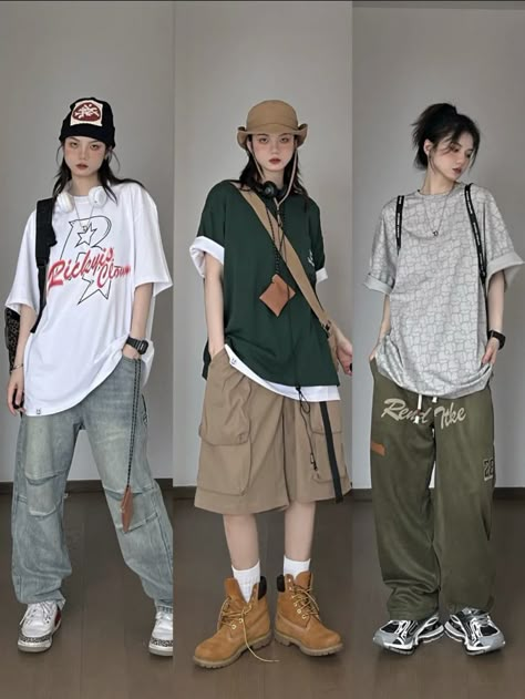 Tomboy Overalls Outfit, Outfit Korean Style Tomboy, Chinese Tomboy Outfits, Summer Boyish Outfits, Boyish Style Outfits, Thai Street Fashion, Tomboy Fashion Summer, Filipino Streetwear, Baggy Clothes Outfit Aesthetic