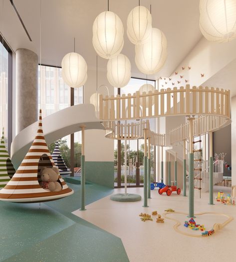 Gallery of Studio Gang's 11 Hoyt Tops Out in Brooklyn - 21 Children's Play Area, Bilik Idaman, Lego Wall, Kids Cafe, Unique Floor Plans, Kindergarten Design, Childrens Playroom, Playroom Design, Luxury Amenities