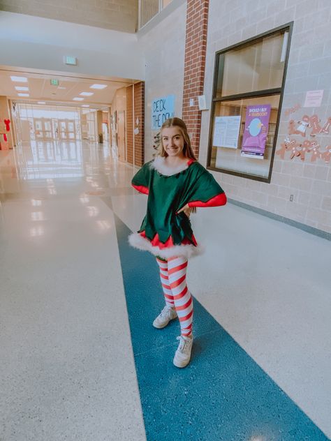 Elf Spirit Day Outfit, Elf Dress Up Day At School, Elf Day At School Outfit, Cute Elf Costume, Christmas Elf Costume Diy, Holiday Spirit Week, Christmas Elf Costume, Camp Theme, Elf Dress