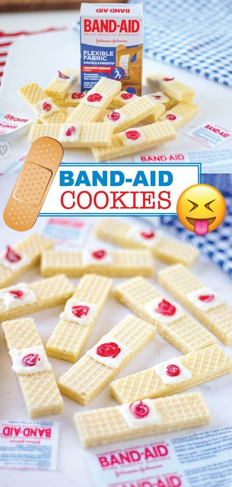 You won't believe how easy it is to make these fun Band-Aid cookies. They will be the perfect addition to your next silly party! Your kids will love getting to help make these gross bloody Band-Aids. They are so delicious and fun! Using vanilla wafers, food coloring, and candy melts you can create these fun Band-Aid cookies for your friends and family! #easy #kids #cookies #diy #recipes #desserts Homemade Piping Bag, Halloween Party Platter, Kids Cookies, Easy Halloween Cookies, Party Platter, Homemade Frosting, Cookie Videos, Wafer Cookies, Special Halloween