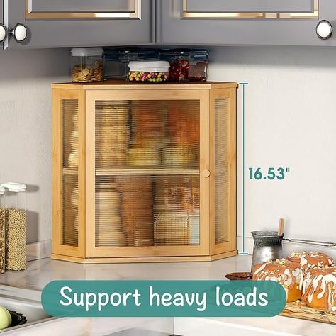 Amazon.com: viewcare Bread Box for Kitchen Counter, Corner Bread Box, Large Bamboo Wood Capacity Bread Storage Bin with Acrylic Wavy Door Panel: Home & Kitchen Organization Corner Cabinet, Pantry Organization Corner, Corner Pantry Shelving Ideas, Corner Pantry Door, Corner Kitchen Storage, Swivel Shelves, Corner Cabinet Storage Ideas, Kitchen Storage Corner, Shelving Ideas Kitchen