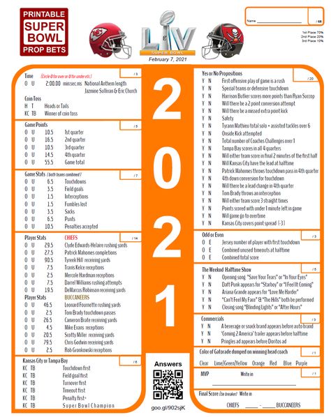 Super Bowl LV Prop Bet Sheet: Chiefs vs. Bucs Super Bowl Prop Bets 2024, Super Bowl Betting Chart, Super Bowl Props, Super Bowl 2024 Games, Super Bowl Prop Bets, Super Bowl Commercial Games, Superbowl Commercial Bingo, Office Pool, Superbowl Party Games