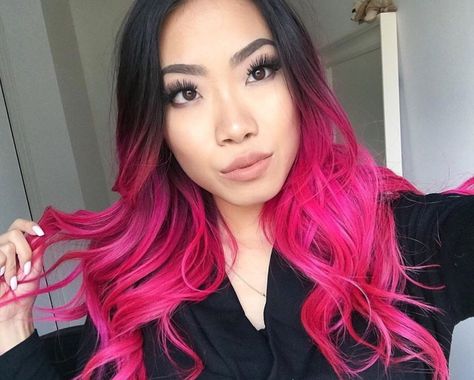 ✨😍 Hair Color Ideas For Brunettes Balayage, Brunette Hair Cuts, Pink Ombre Hair, Magenta Hair, Hot Pink Hair, Dip Dye Hair, Bright Hair Colors, Ombré Hair, Bright Hair