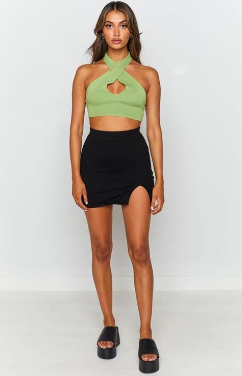 Green Halter Top Outfit, Halter Top Outfit, Halter Tops Outfit, Flirtini, Green Halter Top, Latest Crop Tops, New Crop Top, Party Crop Tops, Crop Tops Online