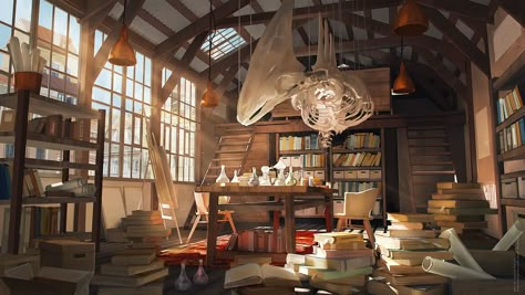 laboratory, Olga Orlova on ArtStation at https://www.artstation.com/artwork/R2e8r Drawing Room Concept, Bohemian Style Inspiration, Interior Concept Art, Room Concept, Fantasy Rooms, Interior Concept, Environment Art, Concept Ideas, Fantasy Concept Art