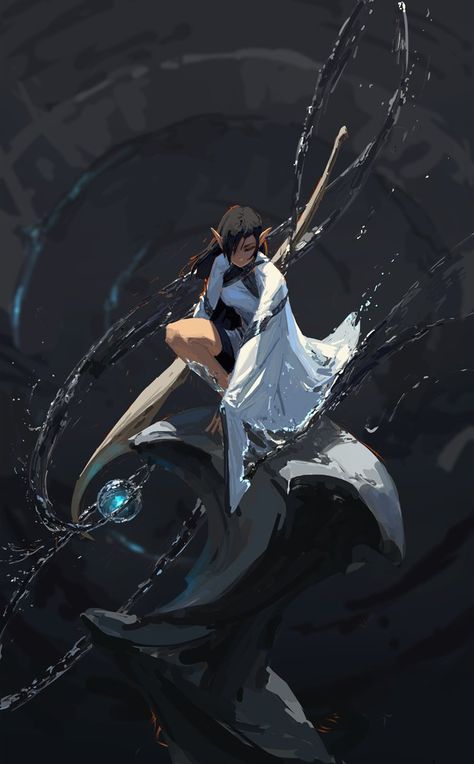 Water Mage Art, Kan Liu Art, Water Mage Female, Water Character Design, Water Character, Tomer Hanuka, 다크 판타지, Art Station, Fantasy Art Landscapes