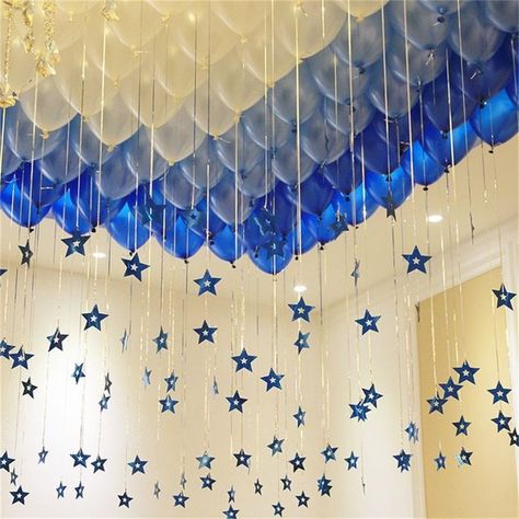 Dark Blue Birthday Decorations, Light Blue Decorations Party, Blue And White Decorations Party, Blue Decorations Party, Star Decorations Party, Blue And White Party Decorations, Light Blue Party Decorations, White Decorations Party, Blue Decor Party