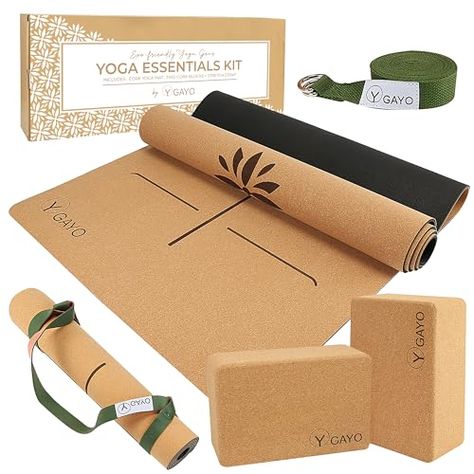 Yoga Starter, Large Yoga Mat, Stretch Strap, Cork Yoga Mat, Yoga Kit, Yoga Essentials, Eco Friendly Accessories, Yoga Equipment, Yoga Block