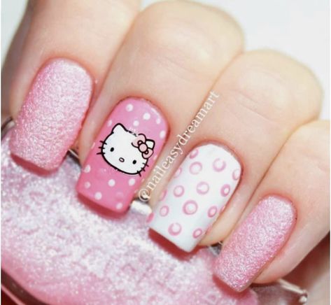 Hello Kitty Nails Art Short, Hello Kitty Nail Art, Kitty Nail Art, Paznokcie Hello Kitty, Hello Kitty Nail, Hello Kitty Nails Art, Nail Dotting Tool, Kitty Nail, Kitty Nails