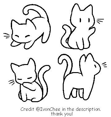 A cute, doodle-style drawing of a cat, featuring big, expressive eyes and a playful stance. Chibi Cat Tutorial, Animal Chibi Drawing, Sitting Cat Sketch, Simple Cat Cartoon, Cute Cat Illustration Simple, Chibi Cat Reference, Cute Chibi Cat Drawing, Cute Drawings Cat Easy, Chibi Animal Base