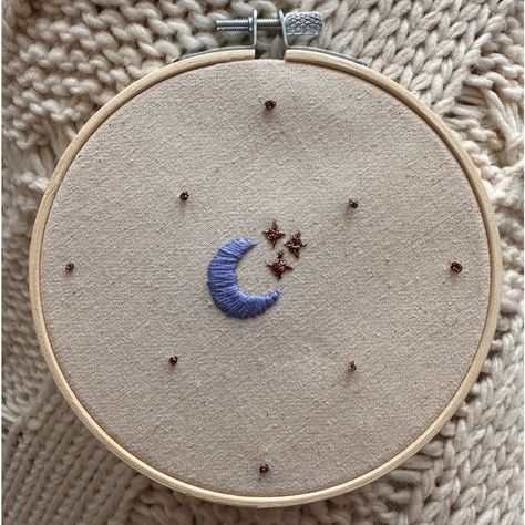 Moon & Stars Hand Embroidery Hoop Half Moon Embroidery, Embroidery Stars And Moon, Moon And Stars Embroidery, Embroidered Moon, Moon Embroidery, Life Activities, Soft Life, Embroidery Stitches Tutorial, Embroidery Bags