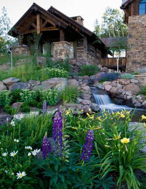 Landscaping Ideas, Garden Ideas, Backyard Waterfalls, Mountain Landscaping, Mountain Gardens, Rocky Mountains, Mountain Trees Colorado Landscaping, Relaxing Backyard, Fountains Backyard, Garden Waterfall, Waterfalls Backyard, Cottage Garden Design, Backyard Inspo, Beautiful Backyards, Chelsea Flower Show