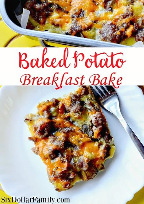 Leftover baked potatoes? Use them to make this yummy breakfast casserole! This baked potato breakfast bake comes together with sausage, eggs, cheddar cheese and more to make a deliciously easy breakfast recipe the whole family will love! Baked Potato Breakfast, Potato Breakfast Bake, Potato Egg Bake, Breakfast Baked Potatoes, Leftover Baked Potatoes, Breakfast Potato Casserole, Delicious Breakfast Casserole, Breakfast Casserole Recipe, Potato Breakfast