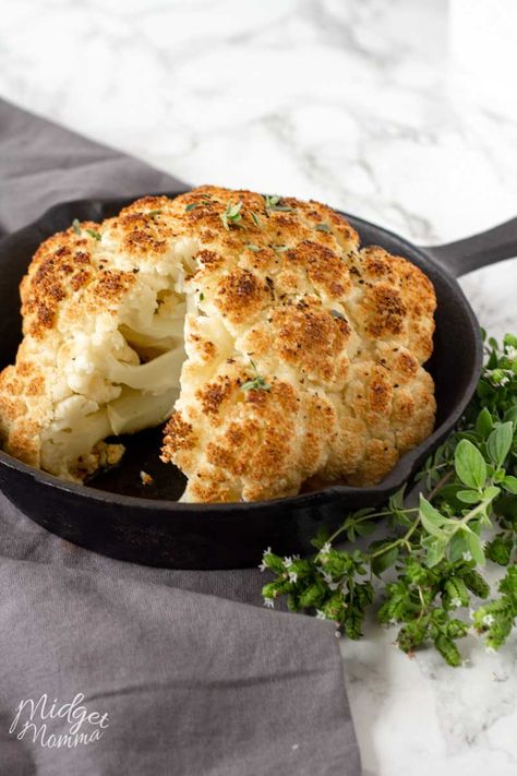 Whole Cauliflower Recipes Baked, Easy Cauliflower Recipes, Easy Veggie Side Dish, Pumpkin Pasta Sauce, Oven Roasted Cauliflower, Roasted Cauliflower Recipes, Main Food, 2b Mindset, Whole Roasted Cauliflower