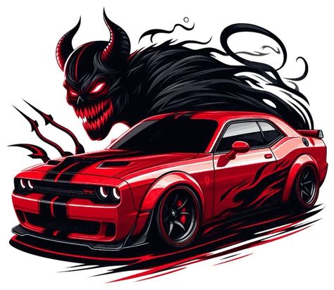 Dodge Srt Demon, Demon Car, Che Guevara Art, Cartoon Car Drawing, Srt Demon, Truck Graphics, Dodge Demon, Dodge Challenger Hellcat, Dodge Srt