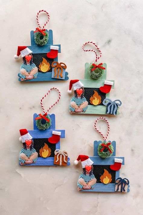 Popsicle stick ornaments are a fun holiday craft idea! They can be made with your kids to give as gifts to friends and family or they can decorate your Christmas tree! Either way these personalized fireplace popsicle stick ornaments are simple to DIY and look amazingly festive! Gifts To Grandparents, Stick Ornaments, Popsicle Stick Ornaments, Ornaments Diy Kids, Fireplace Decorations, Diy Popsicle, Kids Christmas Ornaments, Toddler Arts And Crafts, Studio Diy