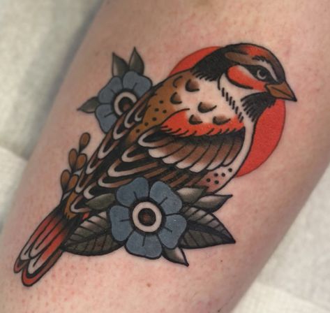 American Traditional Dove Tattoo, Robin Tattoo Traditional, American Traditional Robin Tattoo, Bird American Traditional Tattoo, Trad Bird Tattoo, American Trad Bird Tattoo, Neotraditional Bird Tattoo, Traditional Bird And Flower Tattoo, White Bird Tattoos